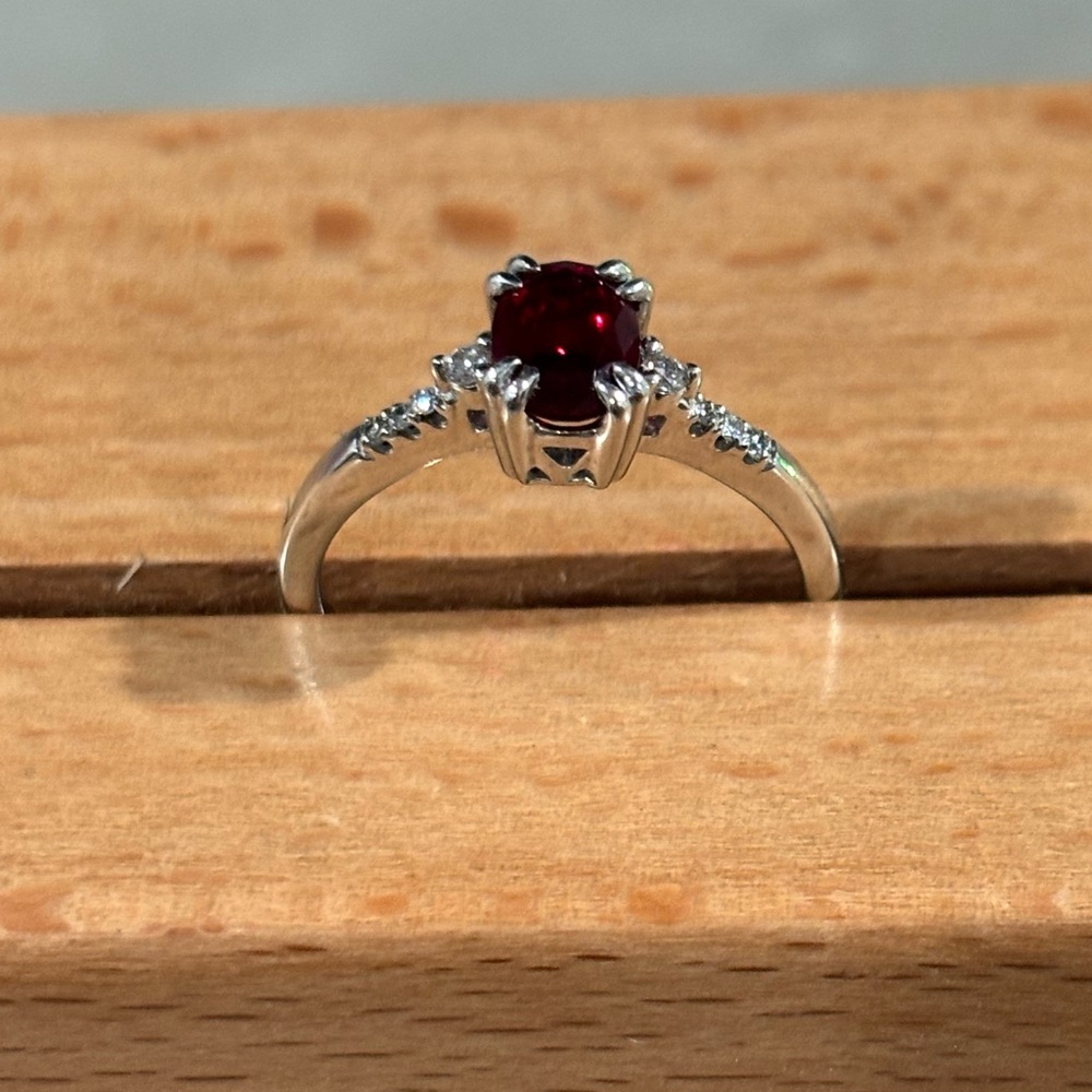 10K White Gold Ring with Lab-Created Ruby Diamond Accents, Size 7